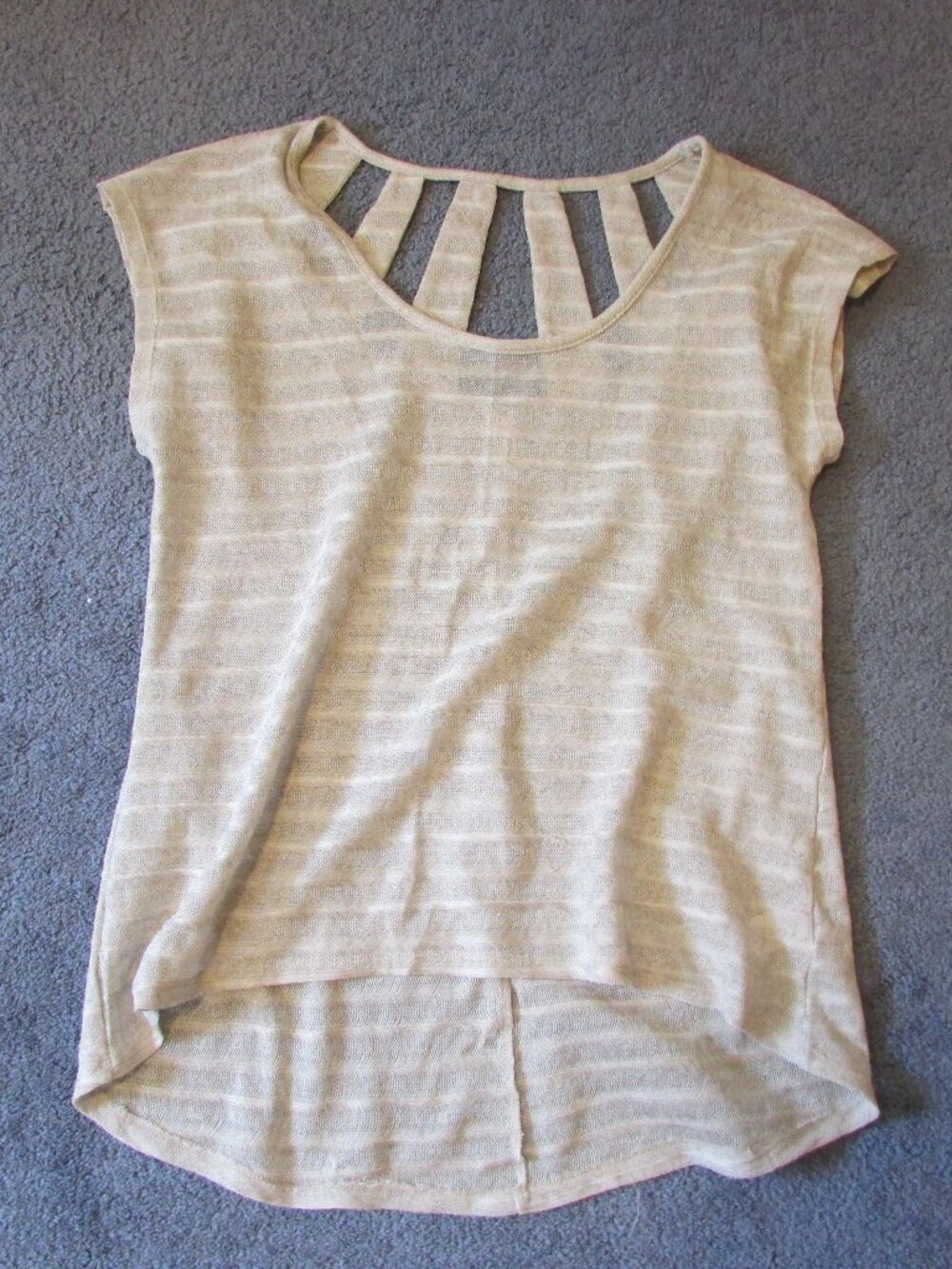 NWOT Studio Y XL Textured knit top Cutout Back Detail Long Tail Beige